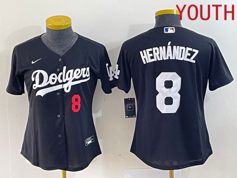 Youth Los Angeles Dodgers #8 Hernandez Black Nike Game 2023 MLB Jersey